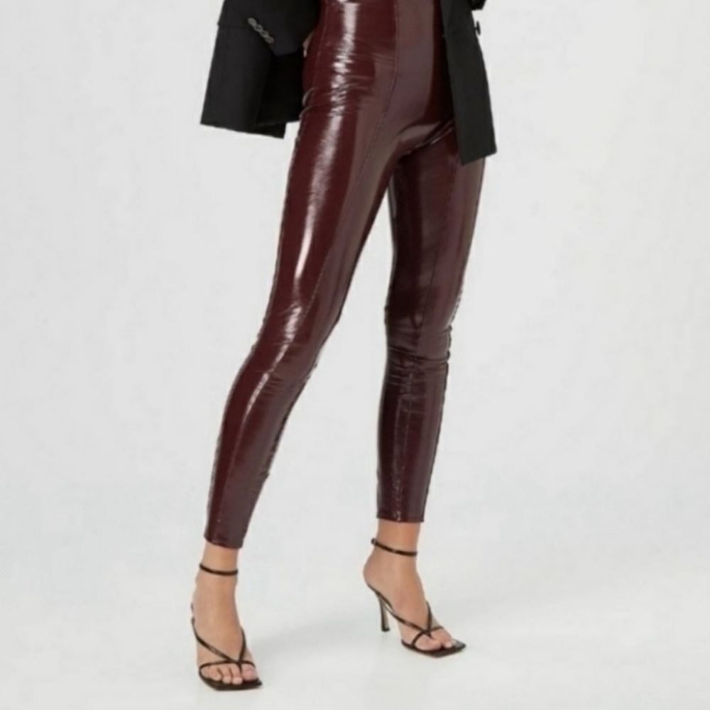 Spanx Leggings Pleather Ruby Burgundy Faux Patent Leather Size Large T NWT